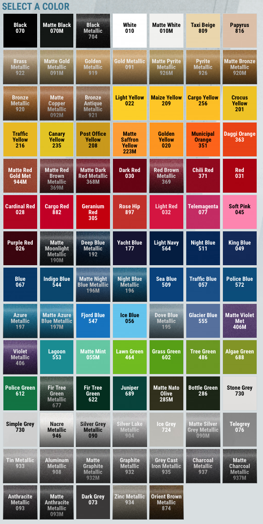 Honda Colour Chart